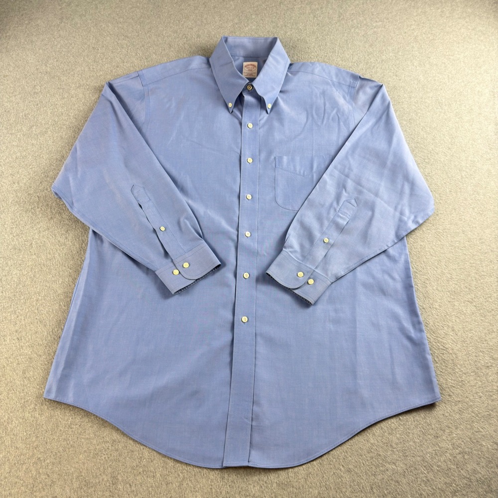 Brooks Brothers 346 Mens Dress Shirt M 16.5 32/33 Blue Non-Iron Button Down
